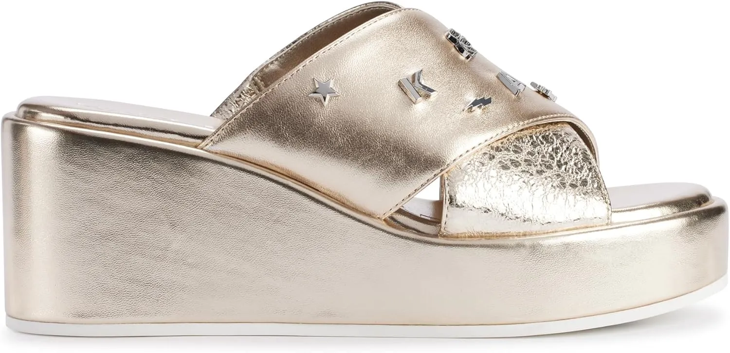 KARL LAGERFELD Women's Cushioned Insole Everyday Caleigh-X Band Wedge Sandal Oxford Flat