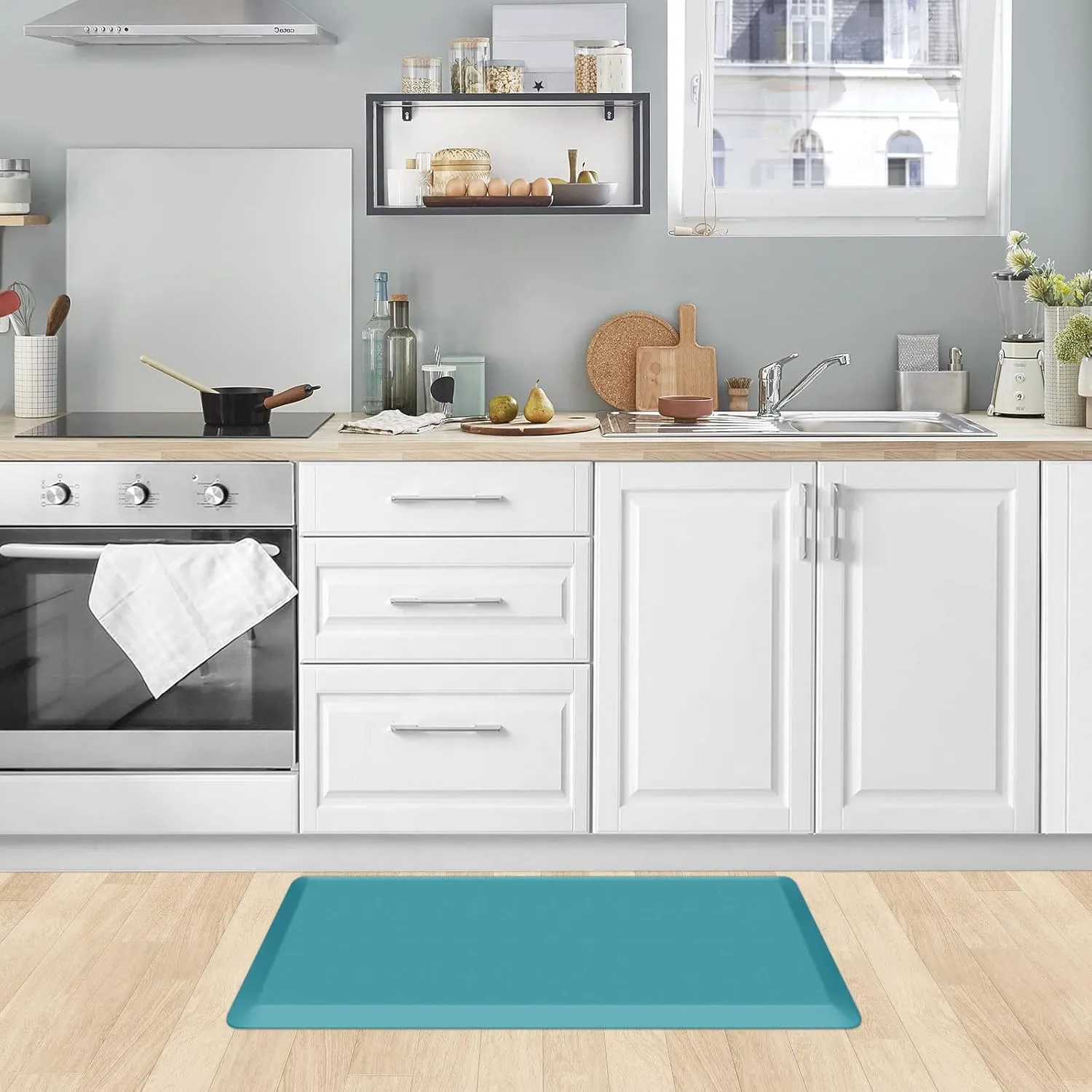 KitchenClouds Cushioned Anti Fatigue Rug 17.3"x28" Waterproof Non Slip Standing Desk Mats Comfort Floor Mats for Kitchen, House Sink Office (Green)