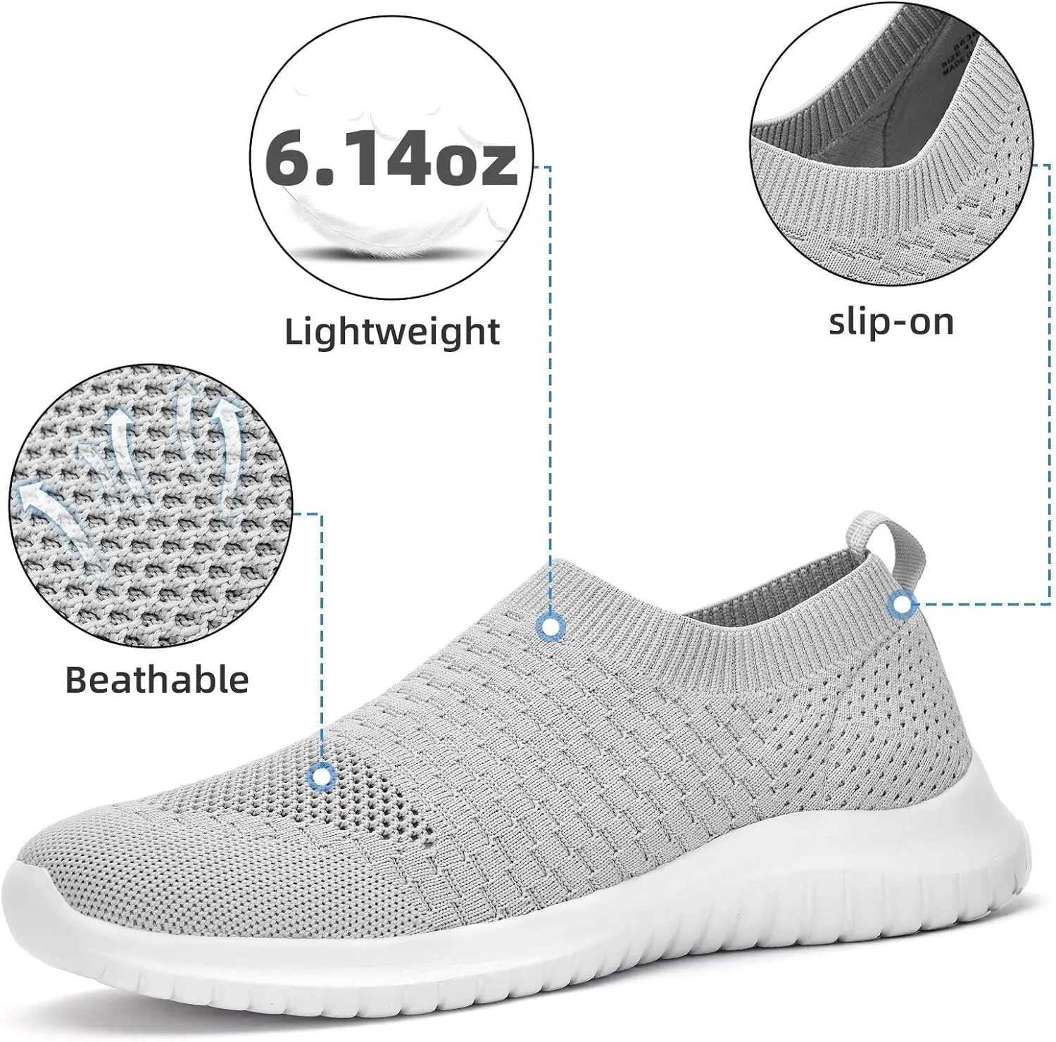 konhill Men's Athletic Walking Shoes - Lightweight Casual Knit Slip on Sneakers