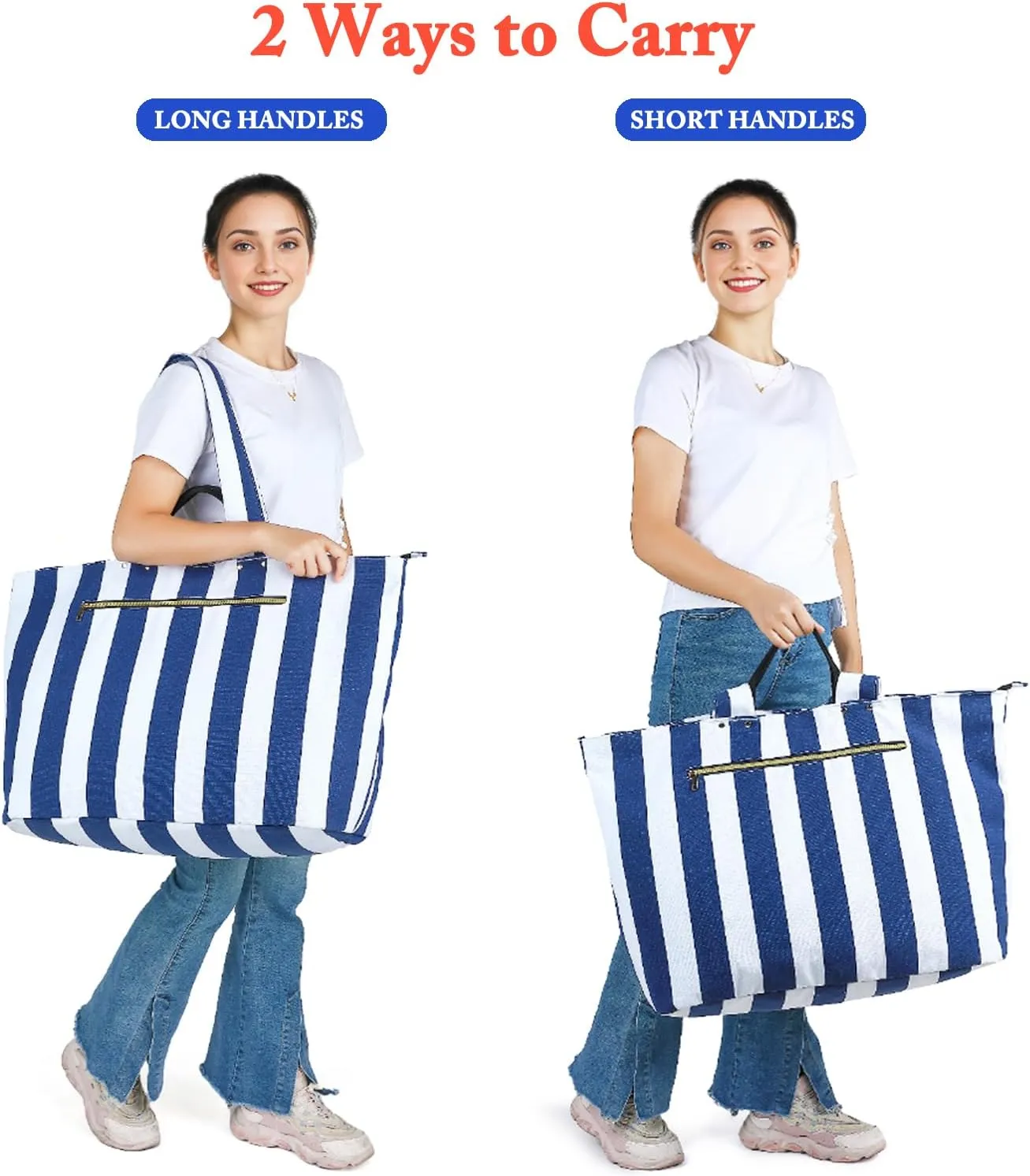 Large Beach Bag for Women, Waterproof Travel Tote Bag with Lunch/Wet Pocket for Weekender, Sandproof, Zipper Closure
