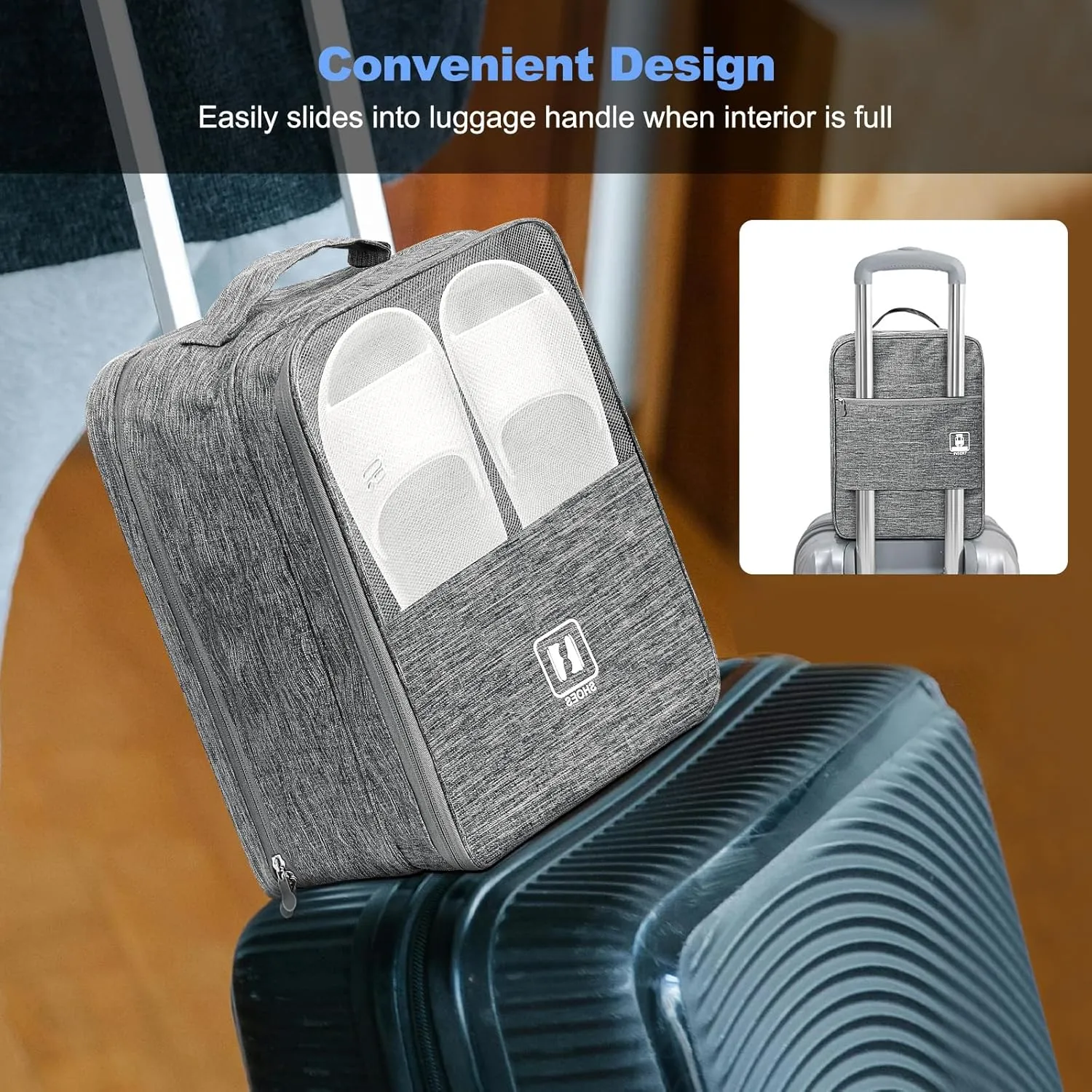 Large Shoe Bags for Travel, Shoe Travel Bag Holds 3 Pairs of Shoes, Travel Shoe Bags for Packing in Suitcase, Portable Dance Shoe Storage Pouch, Shoe Organizer, Sneaker Storage Bag (Grey)