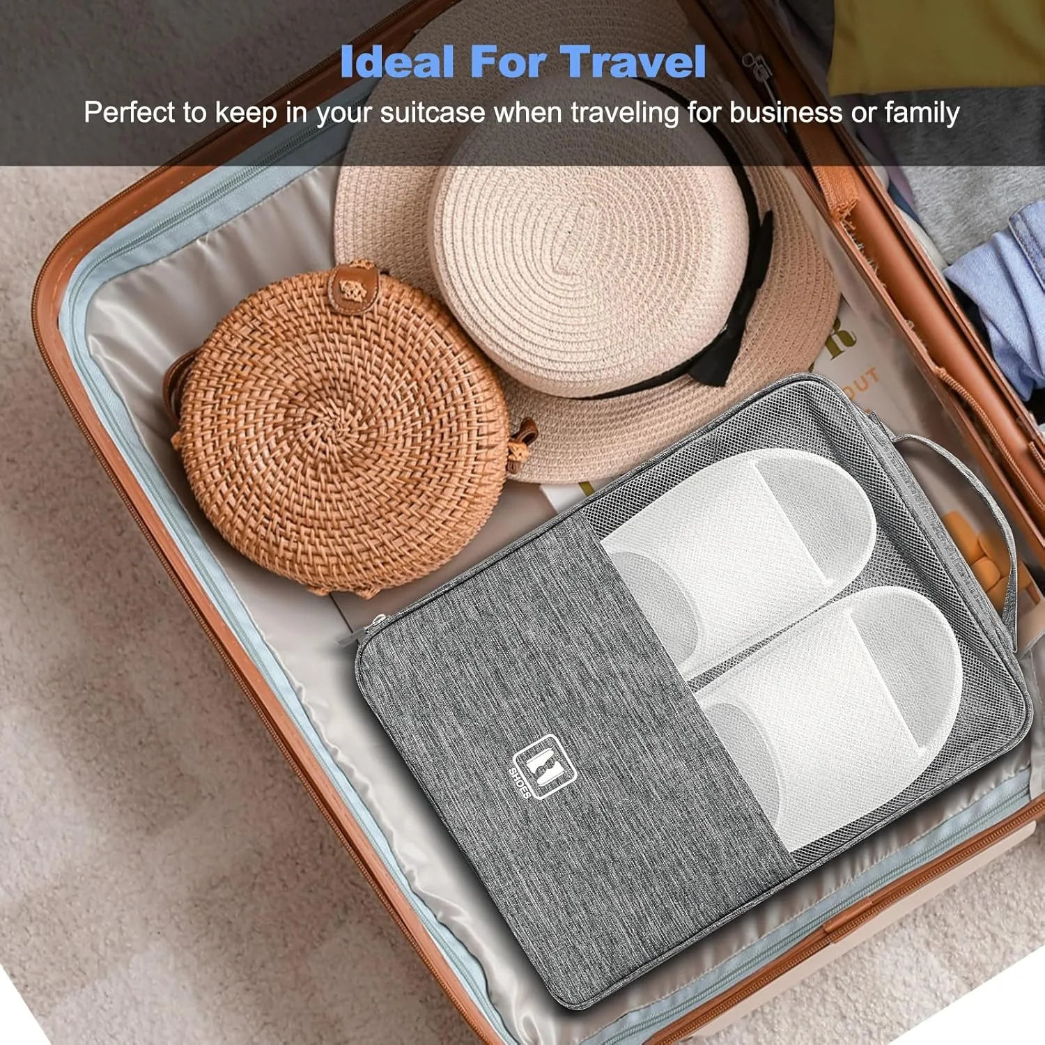 Large Shoe Bags for Travel, Shoe Travel Bag Holds 3 Pairs of Shoes, Travel Shoe Bags for Packing in Suitcase, Portable Dance Shoe Storage Pouch, Shoe Organizer, Sneaker Storage Bag (Grey)