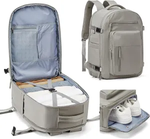 Lightweight Travel Backpack For Women Men Carry On Backpack Flight Approved Travel Bag Personal Item Waterproof Luggage Backpack With Shoe & Laptop Compartment(Grayish brown)