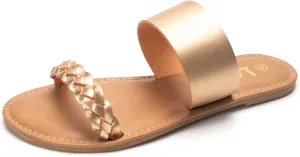 LM Women's Braided Slide Sandals Open Toe Two Band Slip On Flat Sandals Casual Summer Sandals