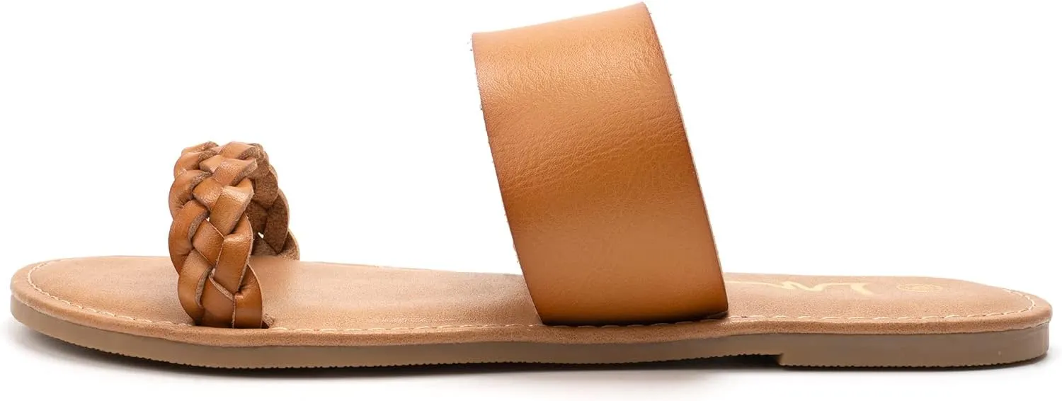 LM Women's Braided Slide Sandals Open Toe Two Band Slip On Flat Sandals Casual Summer Sandals