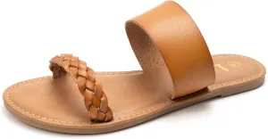 LM Women's Braided Slide Sandals Open Toe Two Band Slip On Flat Sandals Casual Summer Sandals