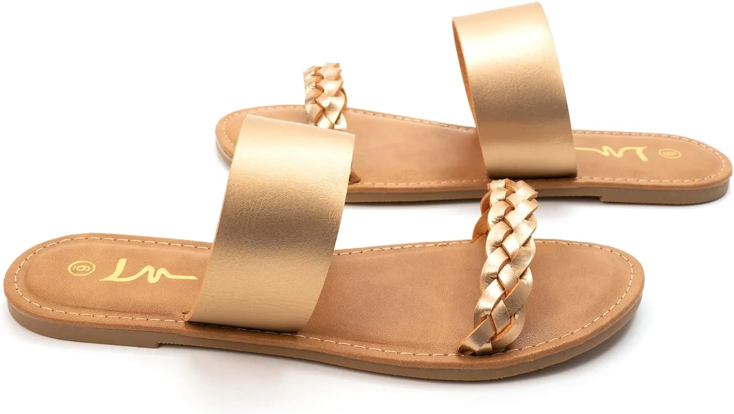 LM Women's Braided Slide Sandals Open Toe Two Band Slip On Flat Sandals Casual Summer Sandals