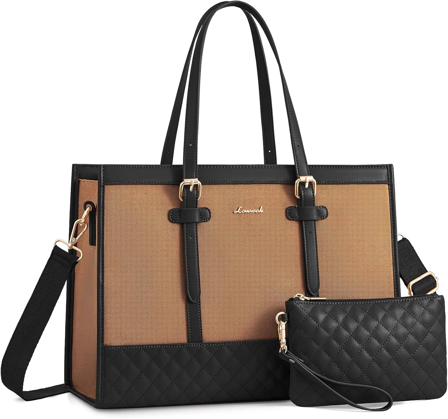 LOVEVOOK Laptop Bag for Women, 15.6 inch Canvas Laptop Tote, Large Capacity Work Bag with Clutch Purse, Office Business Briefcase, Casual Handbag for Travel, College, Teacher, School