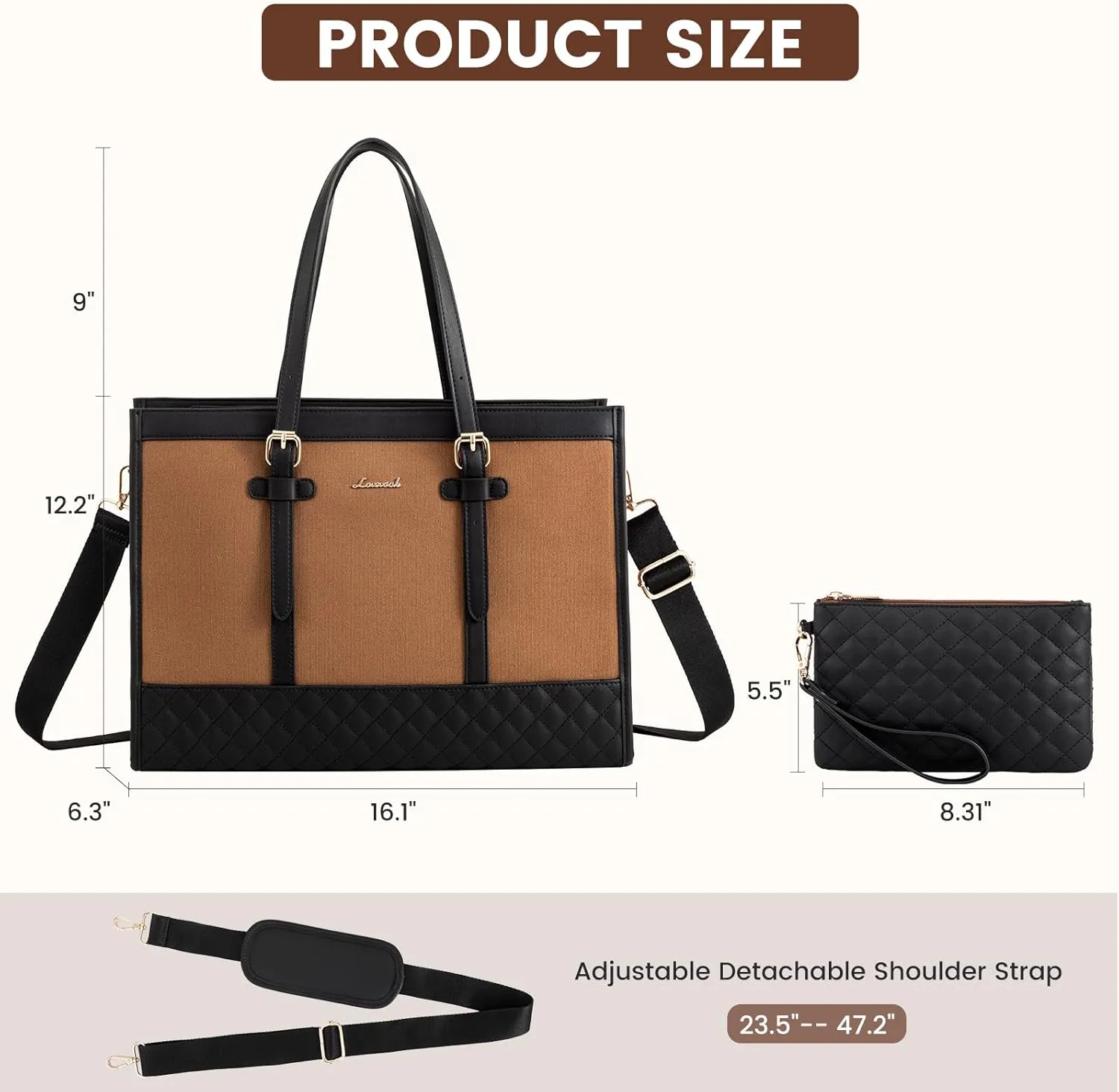 LOVEVOOK Laptop Bag for Women, 15.6 inch Canvas Laptop Tote, Large Capacity Work Bag with Clutch Purse, Office Business Briefcase, Casual Handbag for Travel, College, Teacher, School