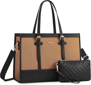 LOVEVOOK Laptop Bag for Women, 15.6 inch Canvas Laptop Tote, Large Capacity Work Bag with Clutch Purse, Office Business Briefcase, Casual Handbag for Travel, College, Teacher, School