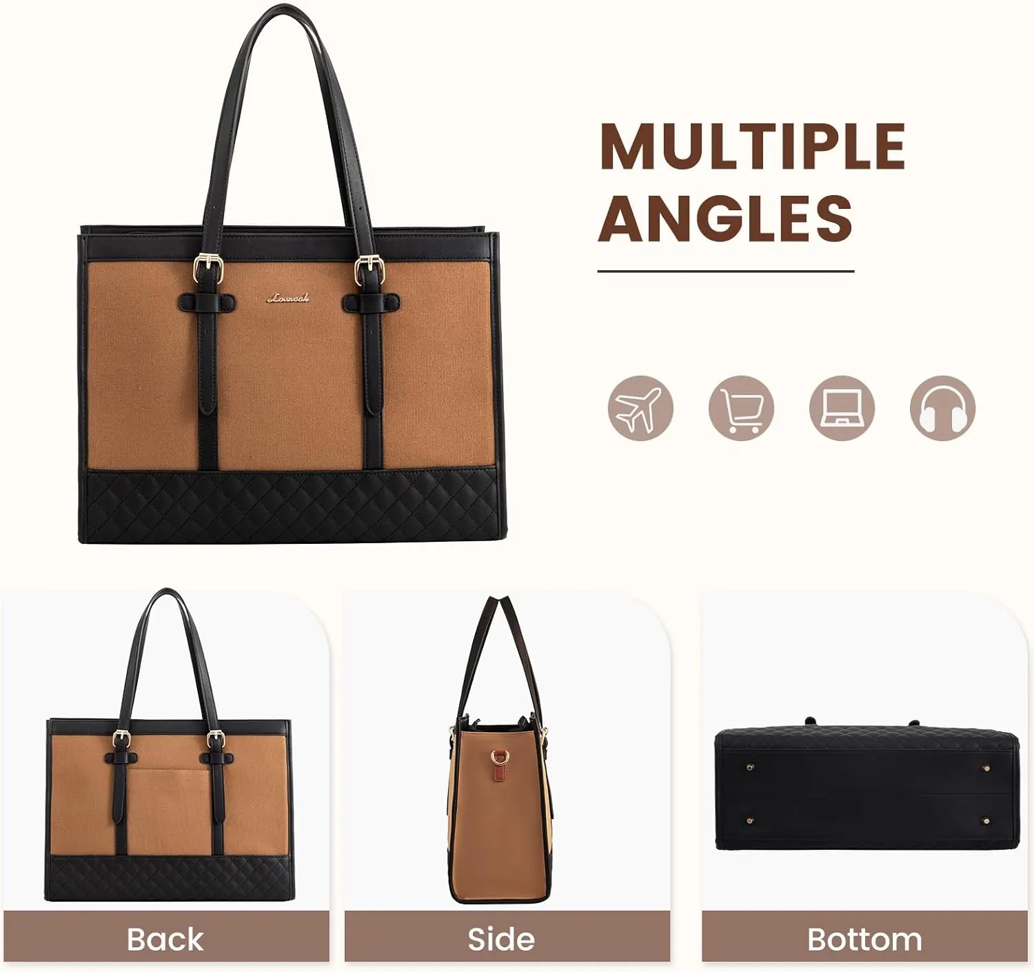 LOVEVOOK Laptop Bag for Women, 15.6 inch Canvas Laptop Tote, Large Capacity Work Bag with Clutch Purse, Office Business Briefcase, Casual Handbag for Travel, College, Teacher, School