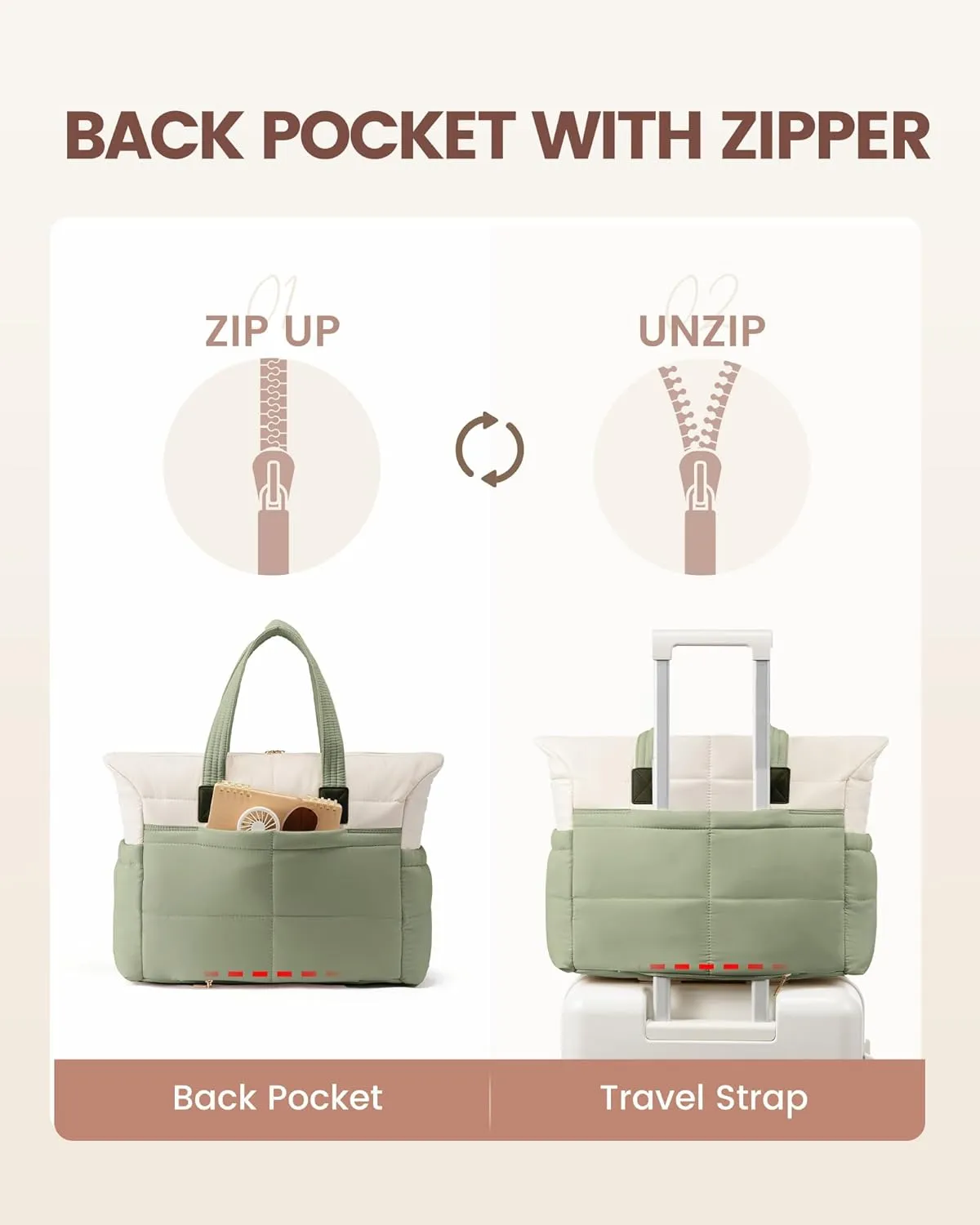 LOVEVOOK Tote Bag for Women,Light Puffer Tote Bag with Multi-pockets,Stylish Carry on Laptop Bags for Daily,Travel,Work,Gym