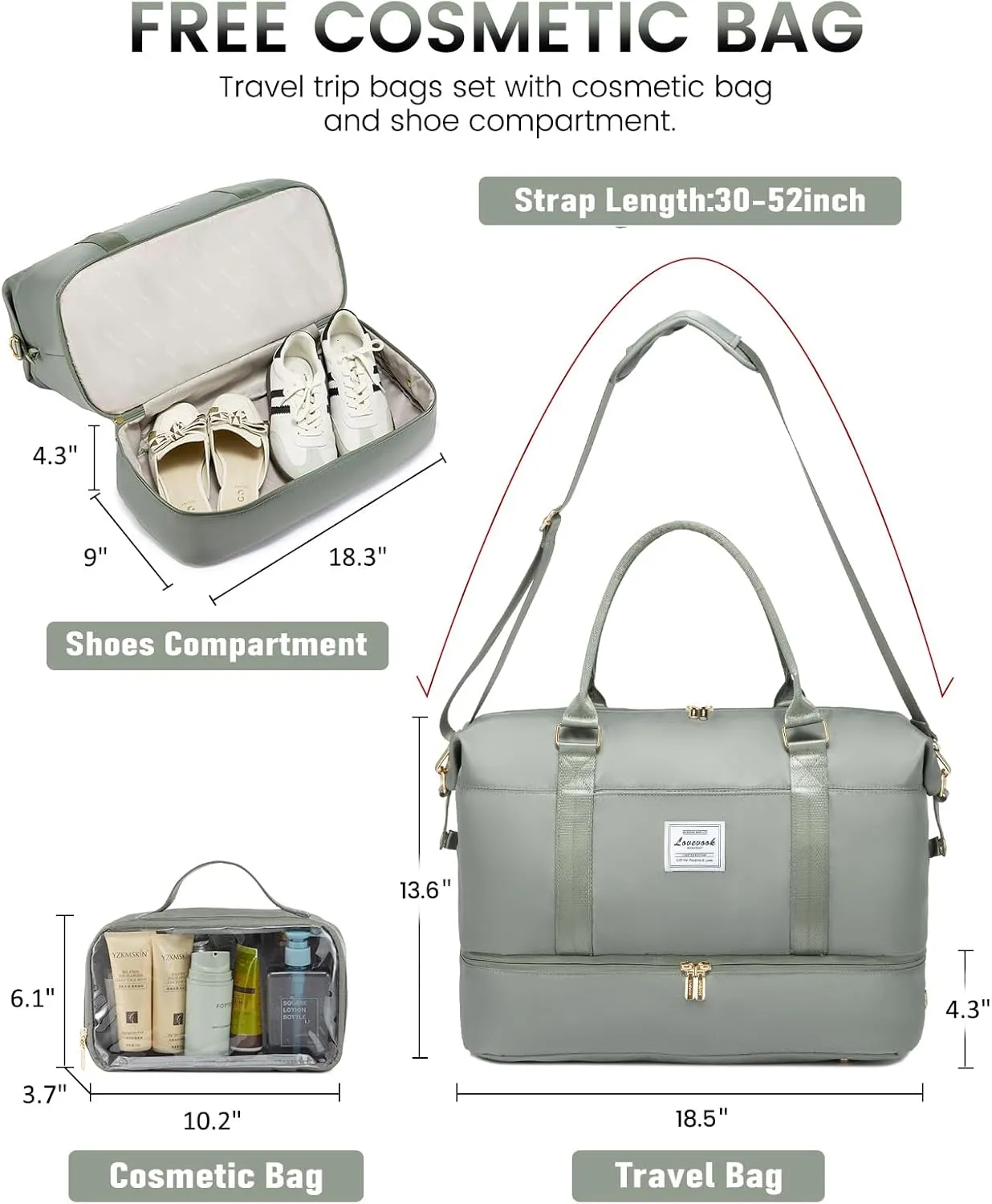 LOVEVOOK Travel Bag Weekender Bags for Women, Carry on Overnight Bag with Shoe Compartment,Duffle Bag with Laptop Pocket,Hospital Bag for Labor Delivery,Gym Tote Bag with Toiletry Bag