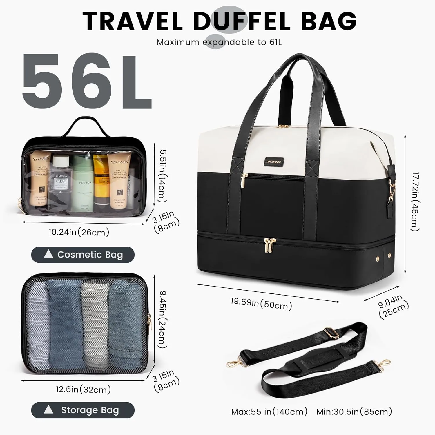 LOVEVOOK Weekender Bag, Large Travel Duffel Bag for Women with 2 Packing Cubes, Carry on Overnight Bag with Shoe Compartment, Mom Hospital Bags for Labor and Delivery