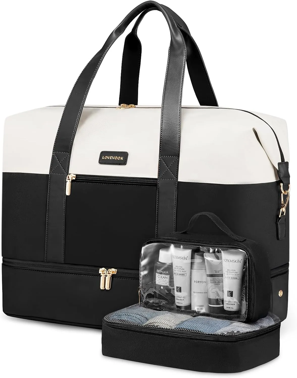LOVEVOOK Weekender Bag, Large Travel Duffel Bag for Women with 2 Packing Cubes, Carry on Overnight Bag with Shoe Compartment, Mom Hospital Bags for Labor and Delivery