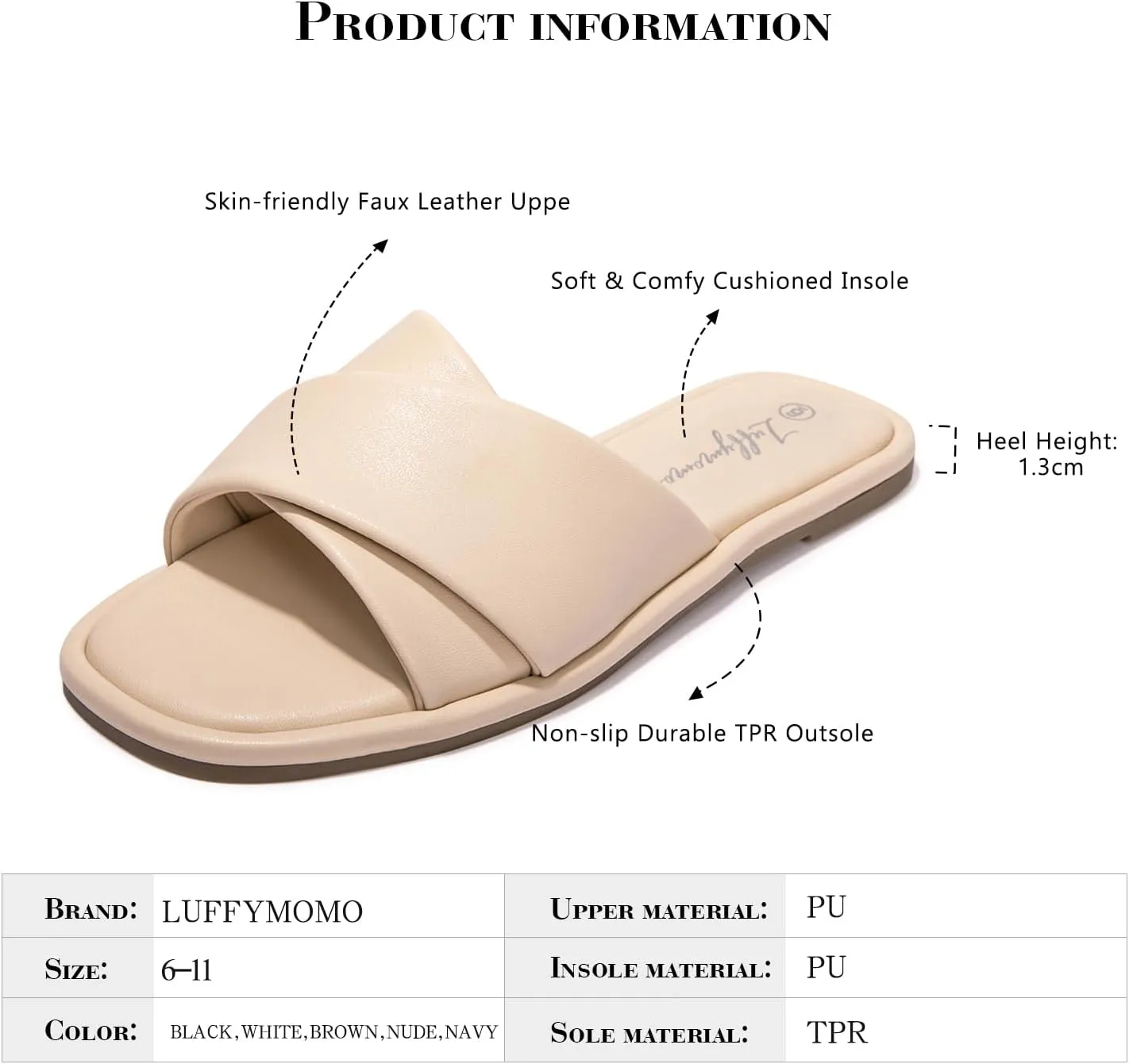 Luffymomo Womens Square Toe Flat Sandals Soft Leather Slide Sandals Cute Slip on Slippers for Summer