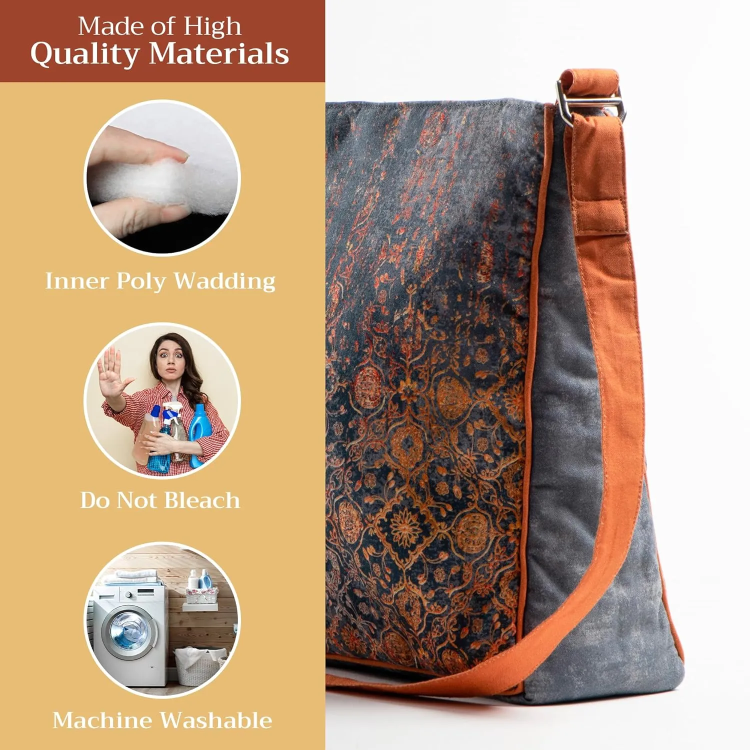 Maison d' Hermine Hand Bag Cotton Adjustable Shoulder Strap Cross Body Bag Tote purse with Zippered & Slip Pockets