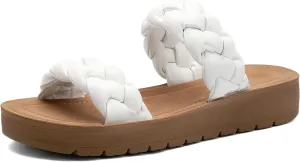 MaxMuxun Women's Braided Flat Sandals 2025 Two Band Open Toe Slide Sandals Slip On Summer Casual Mules Shoes