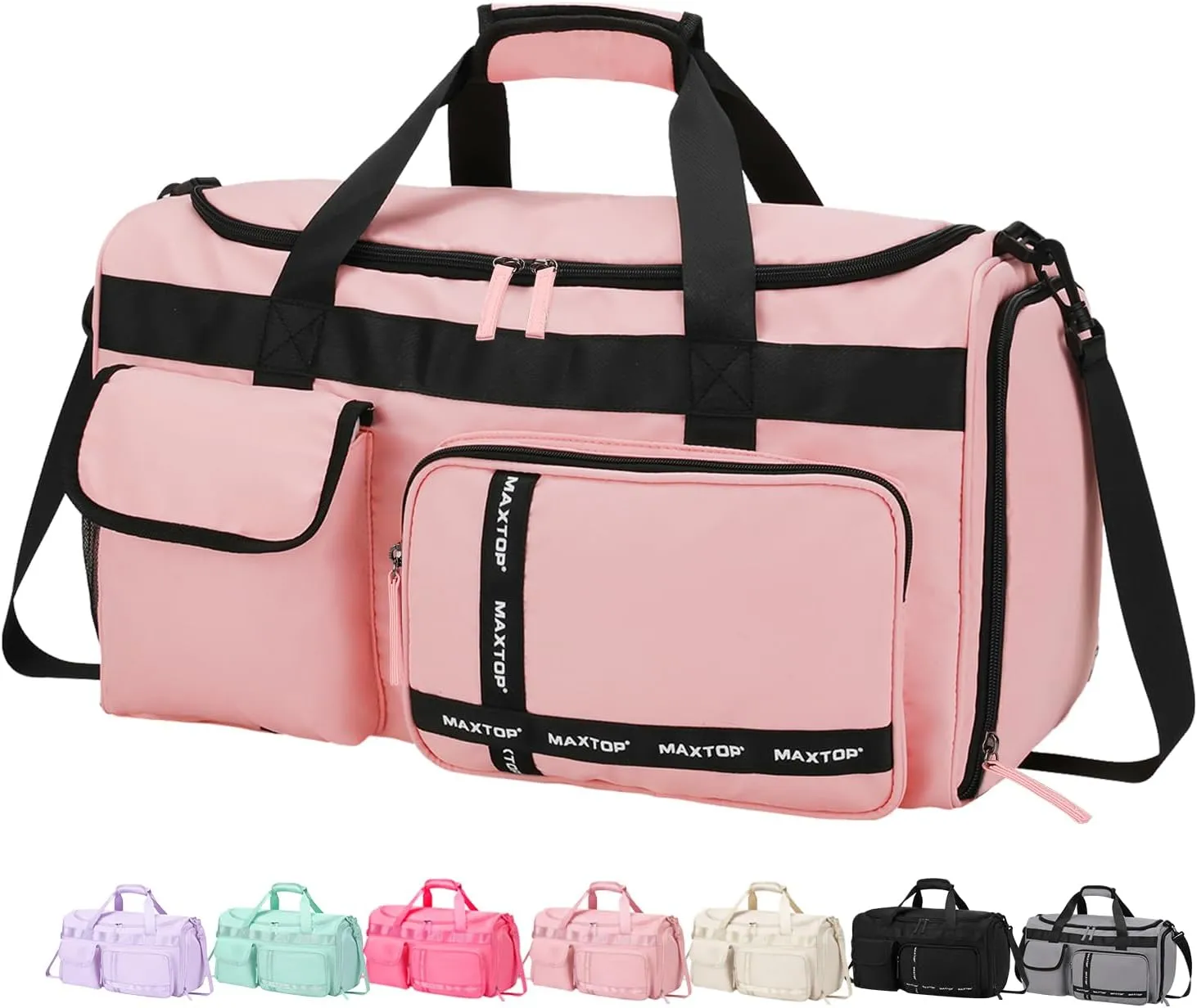 MAXTOP Gym Bag for Women Travel Duffle Carry On Tote Weekender Bag Large Capacity Pink Overnight Bag With Shoe Compartment Gym Tote with Dry and Wet Separation