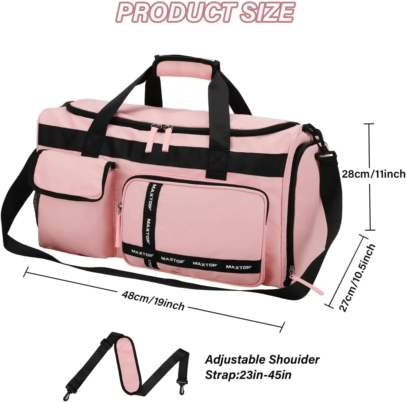 MAXTOP Gym Bag for Women Travel Duffle Carry On Tote Weekender Bag Large Capacity Pink Overnight Bag With Shoe Compartment Gym Tote with Dry and Wet Separation