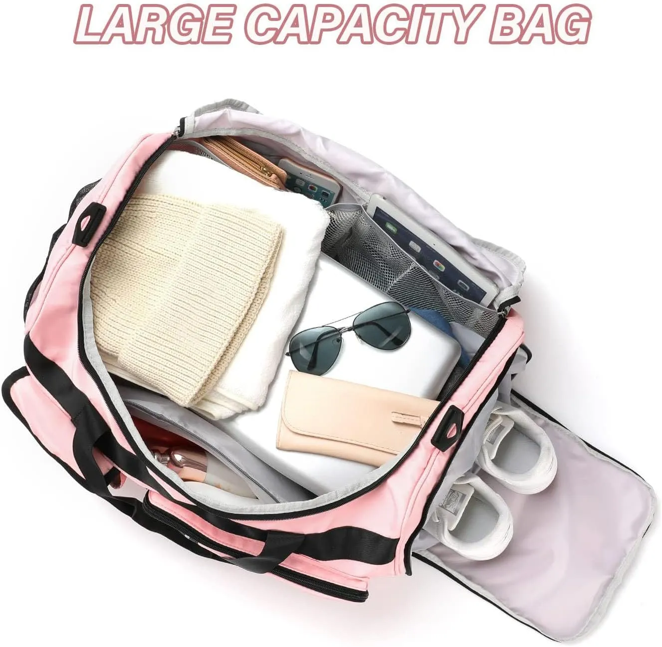MAXTOP Gym Bag for Women Travel Duffle Carry On Tote Weekender Bag Large Capacity Pink Overnight Bag With Shoe Compartment Gym Tote with Dry and Wet Separation