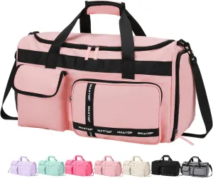 MAXTOP Gym Bag for Women Travel Duffle Carry On Tote Weekender Bag Large Capacity Pink Overnight Bag With Shoe Compartment Gym Tote with Dry and Wet Separation
