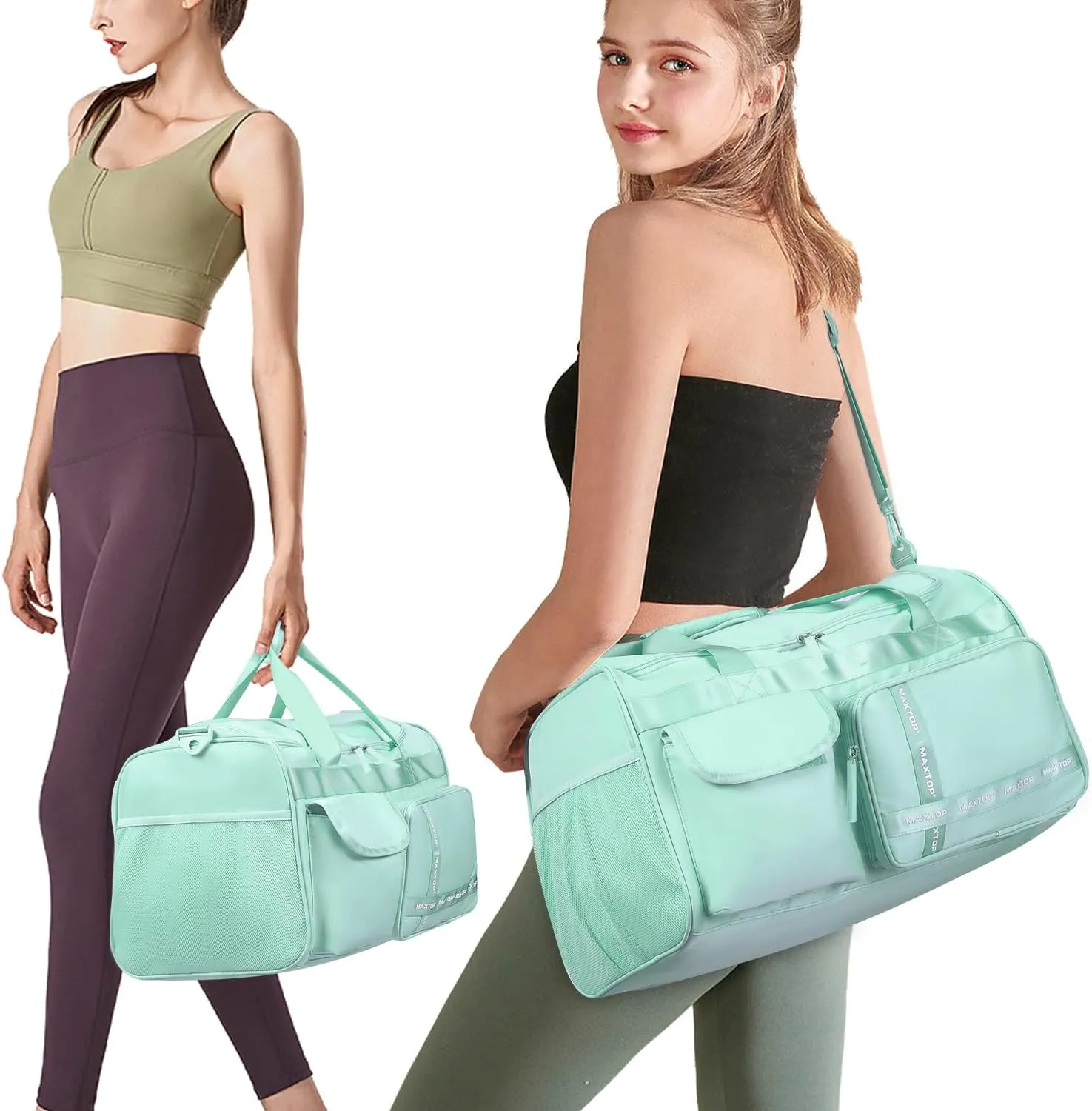 MAXTOP Travel Duffle Bag for Women Carry On Gym Bag Large Capacity Weekender Overnight Bag With Shoe Compartment,Gym Tote Bag with Dry and Wet Separation