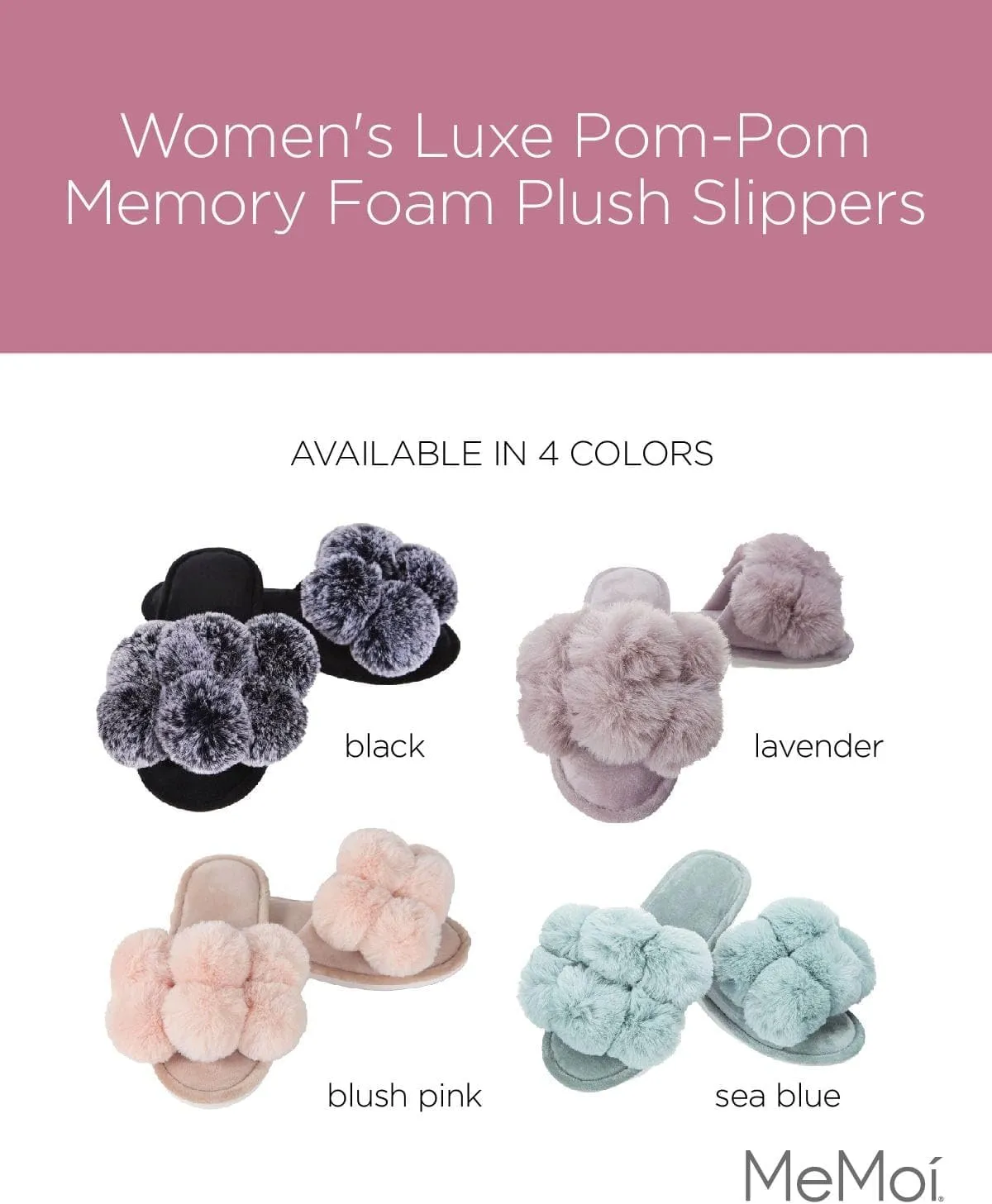 MeMoi Women's Luxe Pom-Pom Memory Foam Plush Slippers