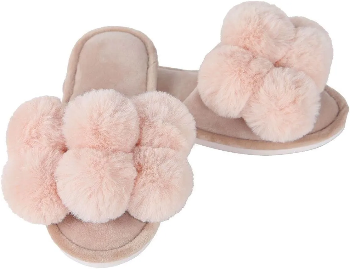 MeMoi Women's Luxe Pom-Pom Memory Foam Plush Slippers