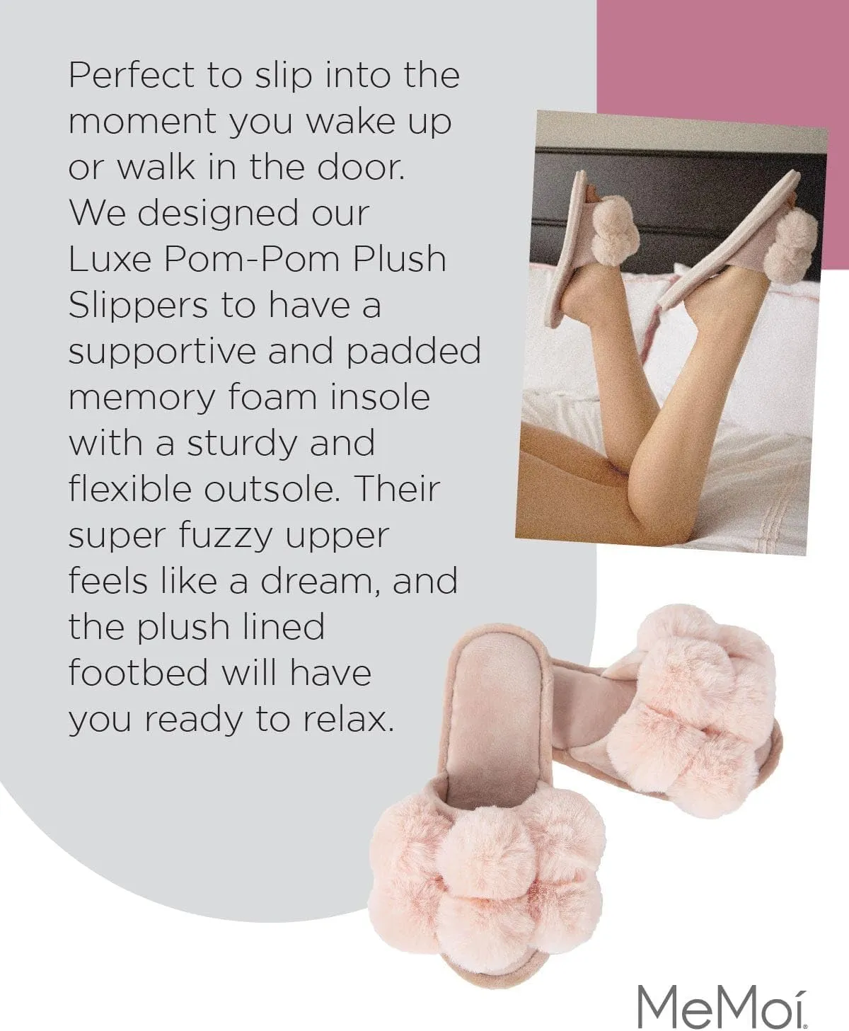 MeMoi Women's Luxe Pom-Pom Memory Foam Plush Slippers