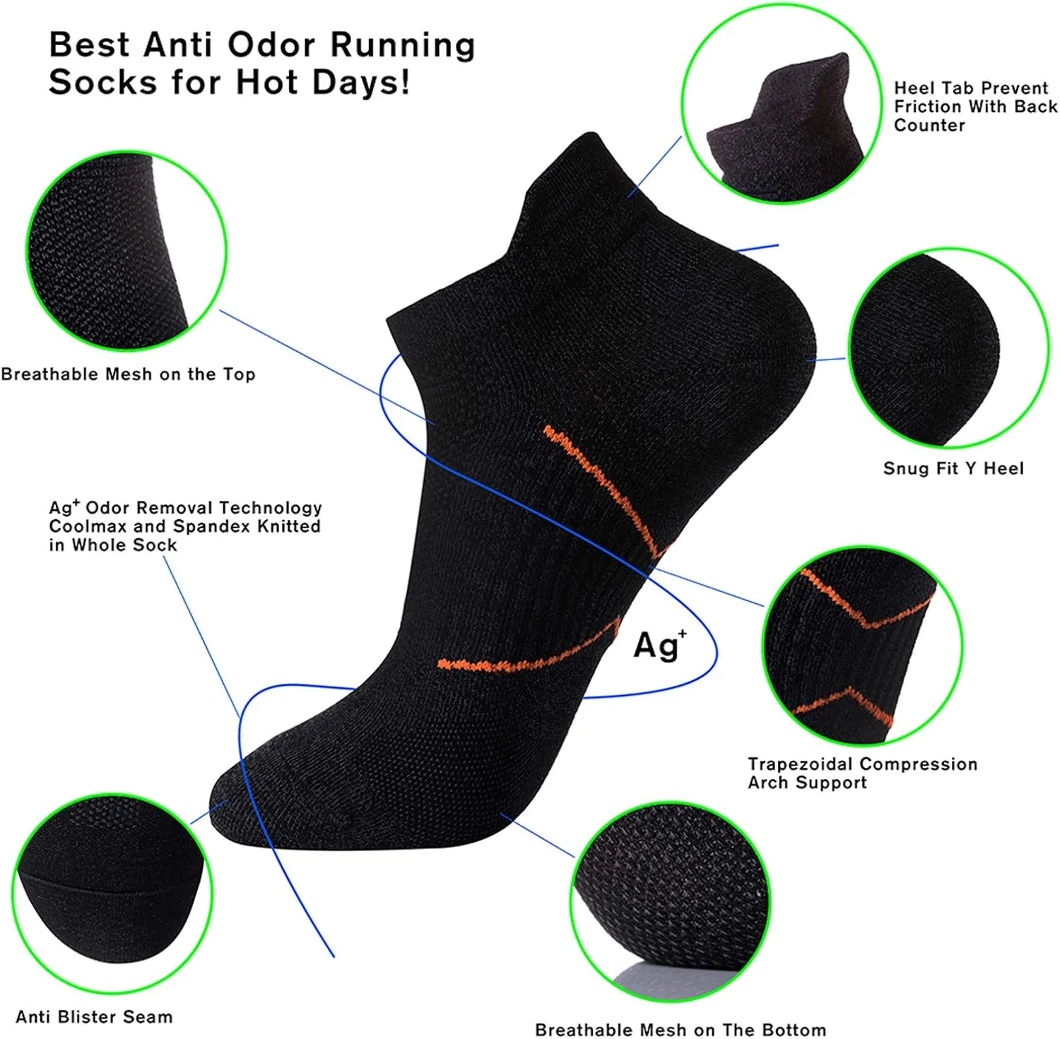 Men's Anti Stink Quick Dry Odor Resist Low-Cut Thin Compression Running Socks