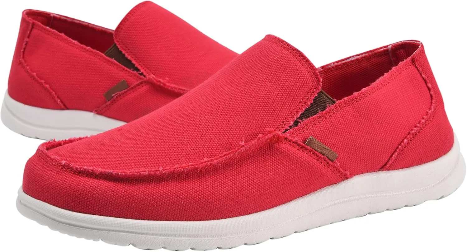 Mens Canvas Shoes Slip On Loafers Deck Shoes Walking Lightweight Causal Slip-ons