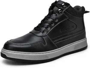 Men's Casual Sneakers Mid Top Fashion Sneaker Lightweight Leather Shoe for Outdoor Walking