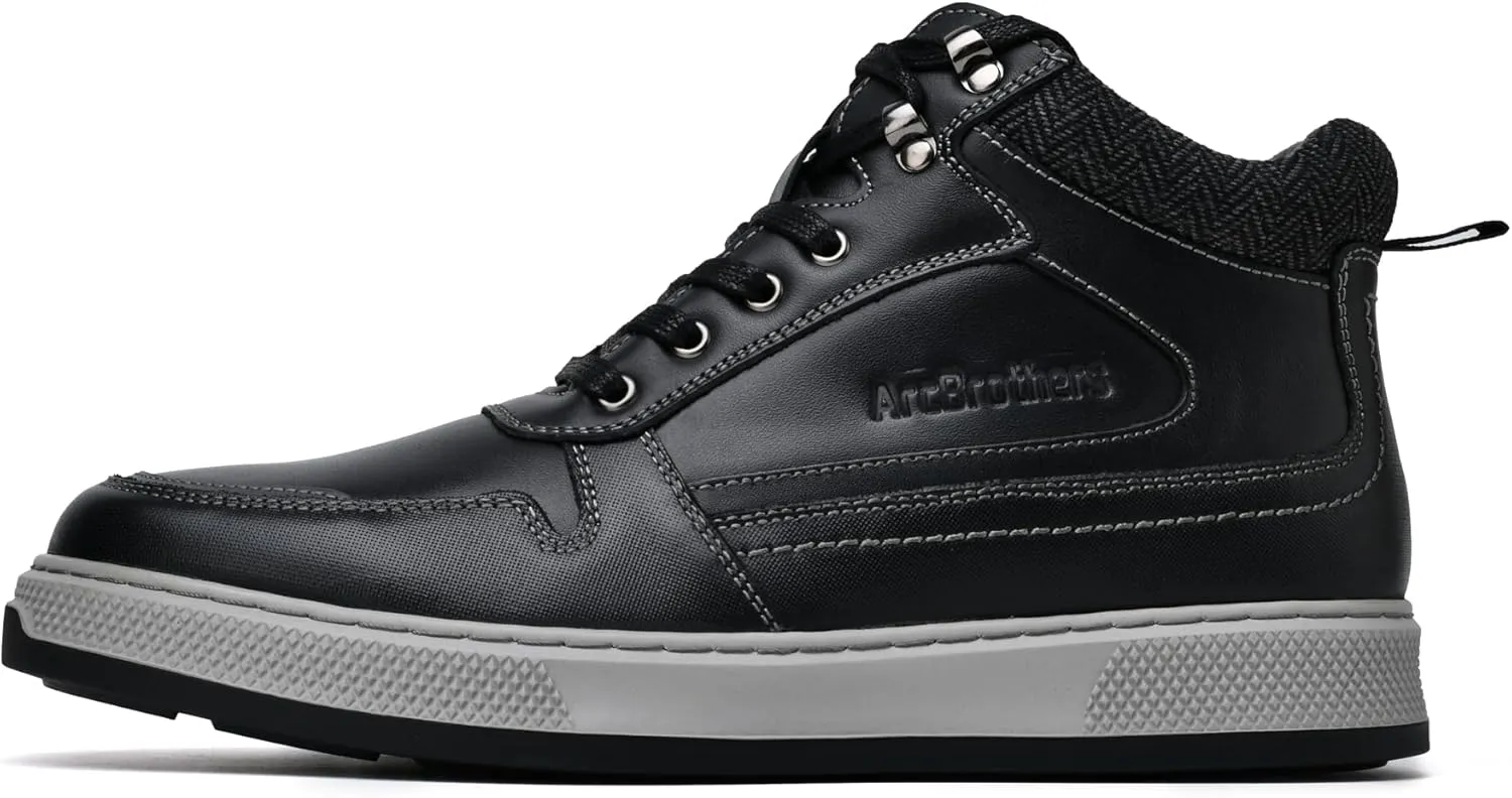 Men's Casual Sneakers Mid Top Fashion Sneaker Lightweight Leather Shoe for Outdoor Walking