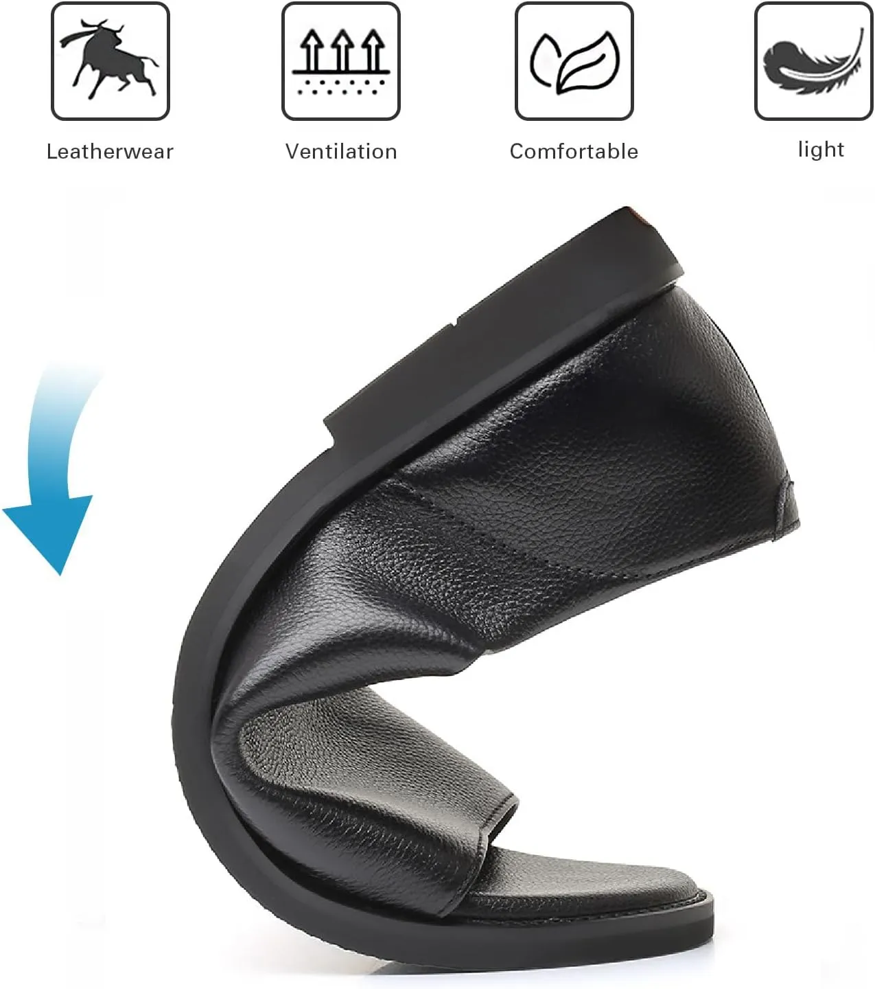 Men's Genuine Leather Cutout Water Shoes Slip On Flat Comfortable Open Toe Outdoor Casual Beach Light Weight Fisherman Sandals