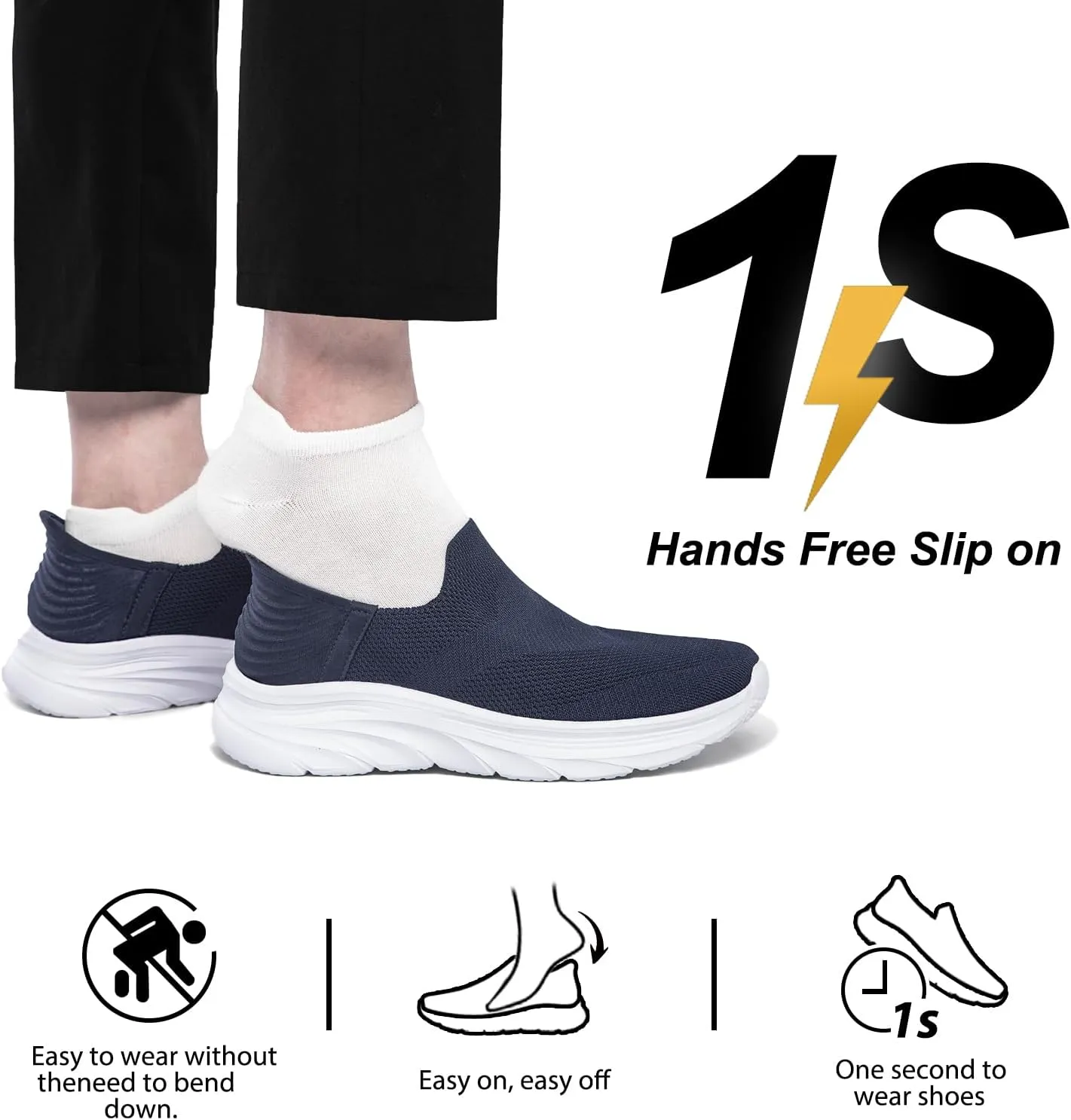 Men's Hands Free Slip on Walking Shoes Lightweight Comfortable Tennis Casual Non Slip Workout Sneakers Loafers