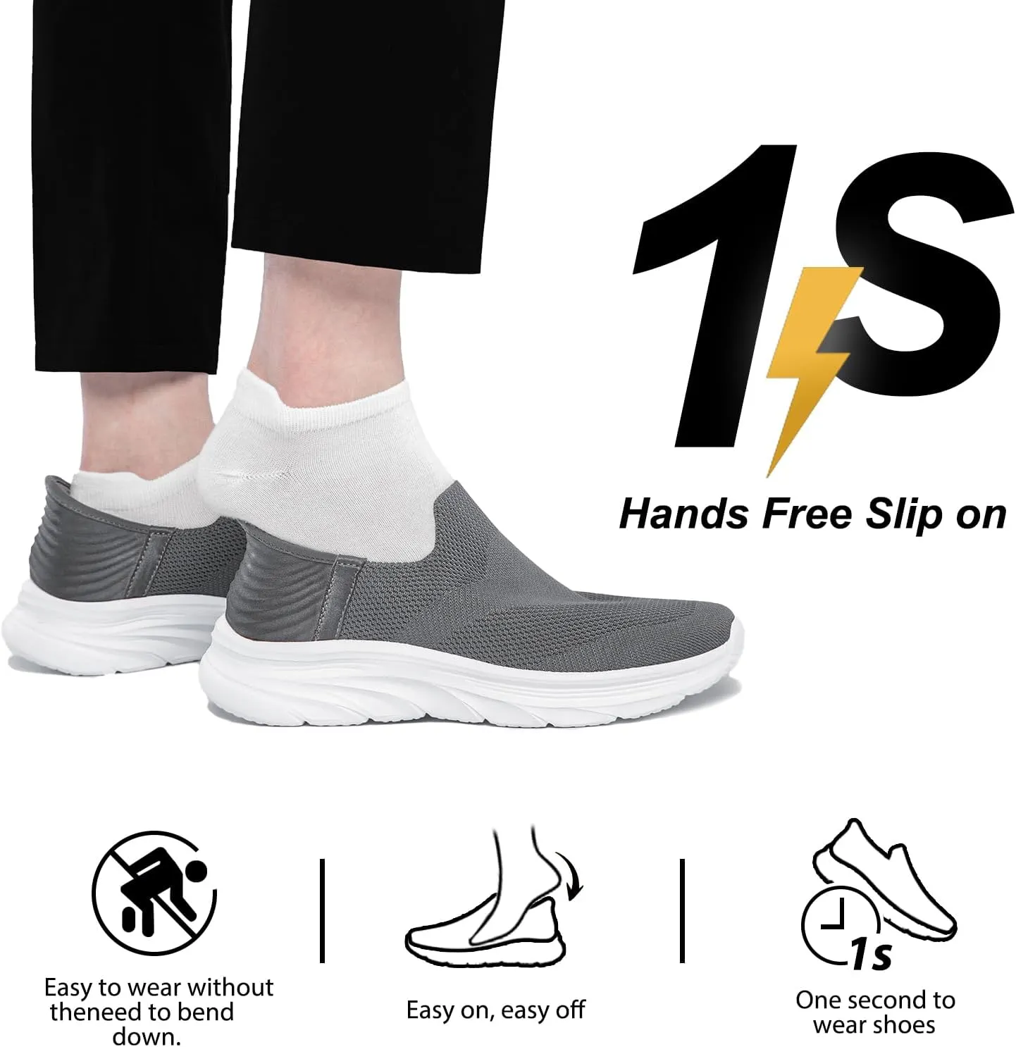 Men's Hands Free Slip on Walking Shoes Lightweight Comfortable Tennis Casual Non Slip Workout Sneakers Loafers