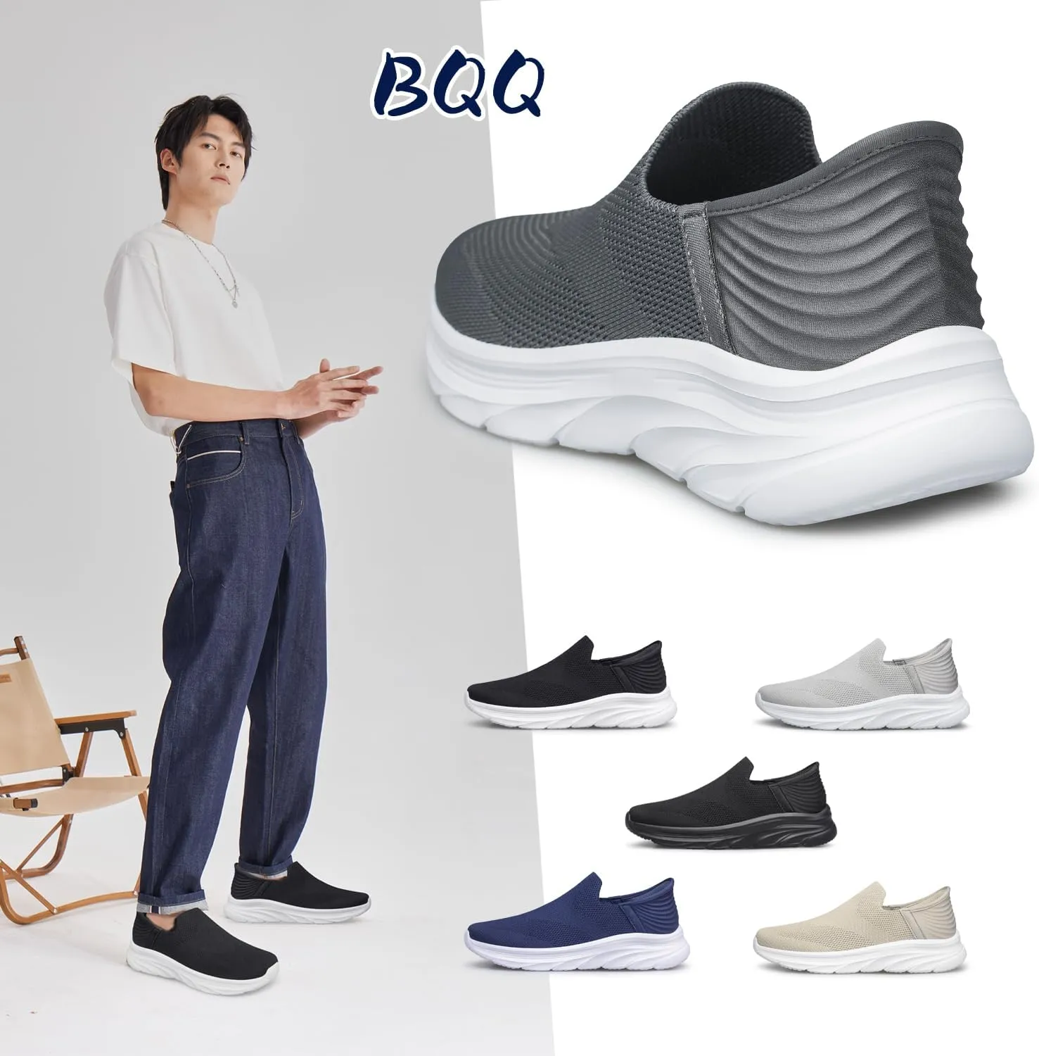 Men's Hands Free Slip on Walking Shoes Lightweight Comfortable Tennis Casual Non Slip Workout Sneakers Loafers
