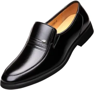 Men's Invisible Elevator Shoes Height Increase Genuine Leather Slip On Casual Business Footwear Black