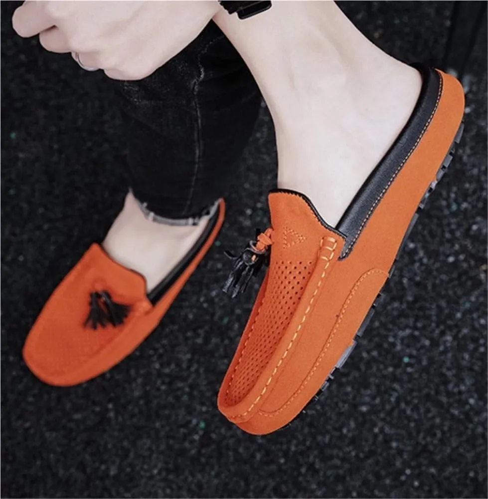 Mens Loafers Shoes Genuine Leather Tassel Stitching Details Perforated Breathable Flexible Comfortable Lightweight Flat Heel Slip Resistant