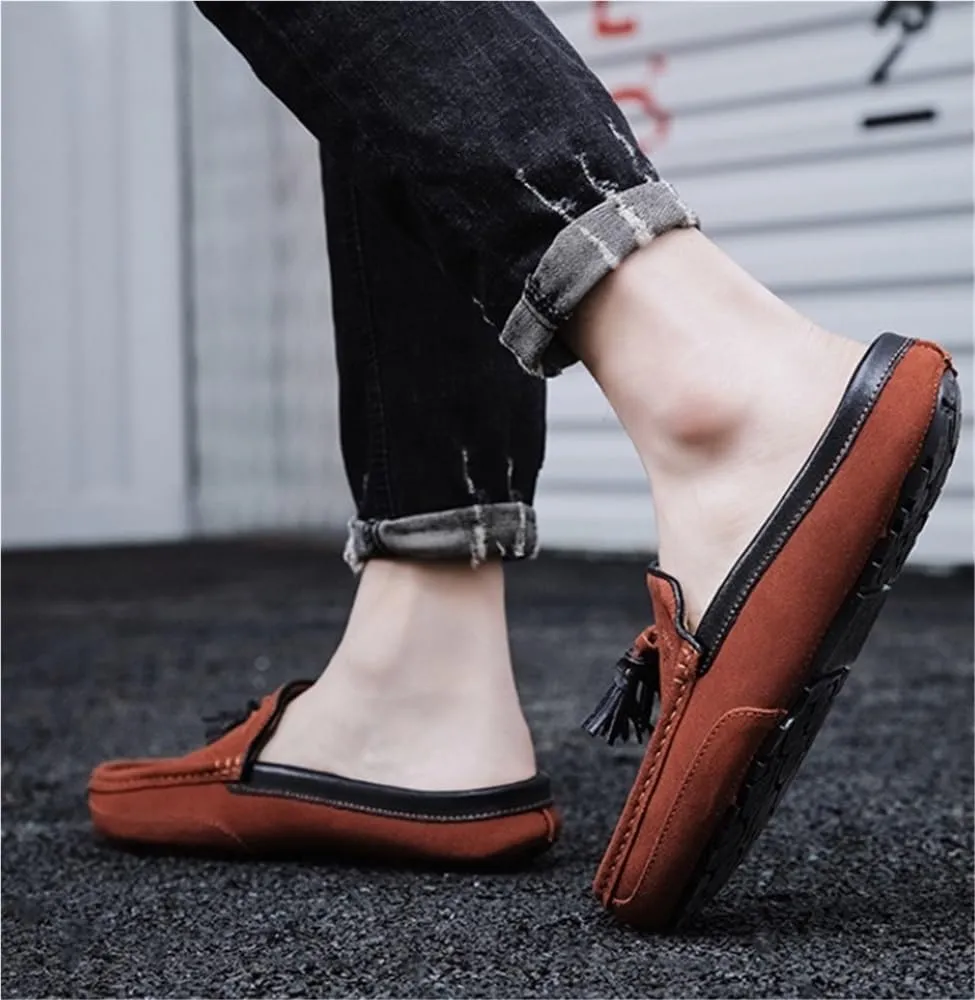 Mens Loafers Shoes Genuine Leather Tassel Stitching Details Perforated Breathable Flexible Comfortable Lightweight Flat Heel Slip Resistant