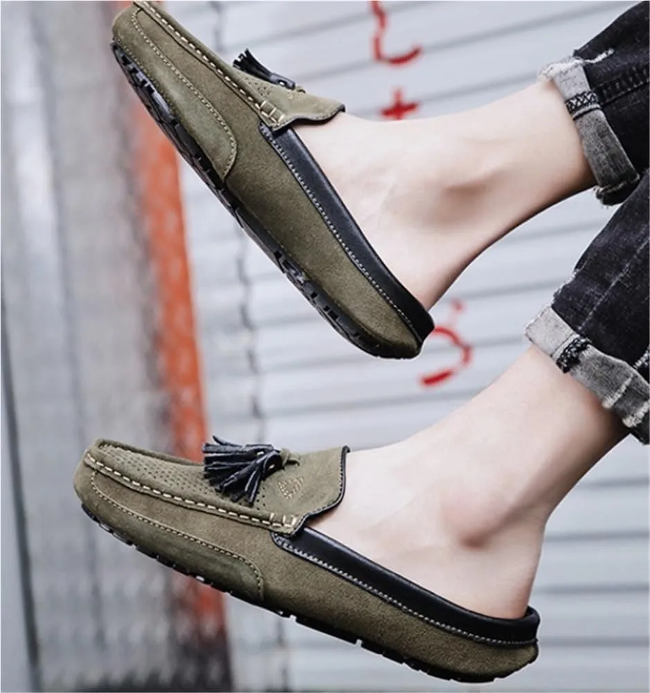 Mens Loafers Shoes Genuine Leather Tassel Stitching Details Perforated Breathable Flexible Comfortable Lightweight Flat Heel Slip Resistant