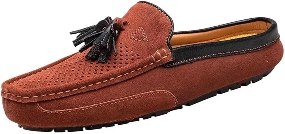 Mens Loafers Shoes Genuine Leather Tassel Stitching Details Perforated Breathable Flexible Comfortable Lightweight Flat Heel Slip Resistant