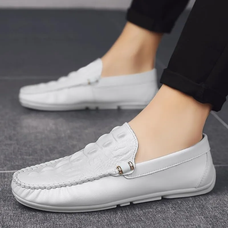 Men's Round Toe Crocodile Print Loafers - Lightweight, Anti-Slip, Flexible Slip-On Shoes for Party & Casual Wear