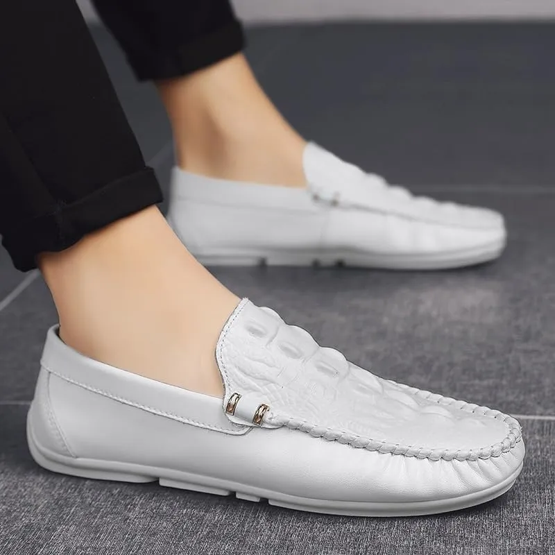Men's Round Toe Crocodile Print Loafers - Lightweight, Anti-Slip, Flexible Slip-On Shoes for Party & Casual Wear