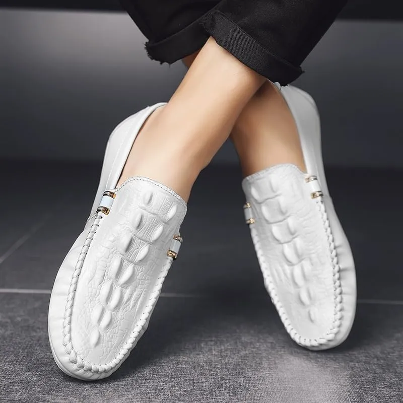 Men's Round Toe Crocodile Print Loafers - Lightweight, Anti-Slip, Flexible Slip-On Shoes for Party & Casual Wear