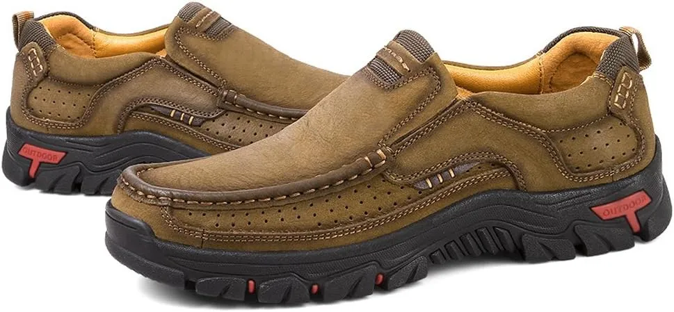 Mens Slip On Casual Shoes Leather Comfortable Walking Loafers