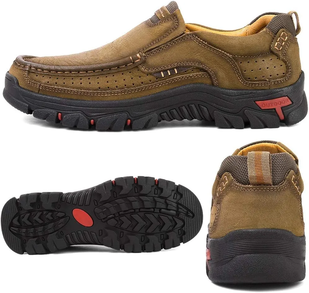 Mens Slip On Casual Shoes Leather Comfortable Walking Loafers