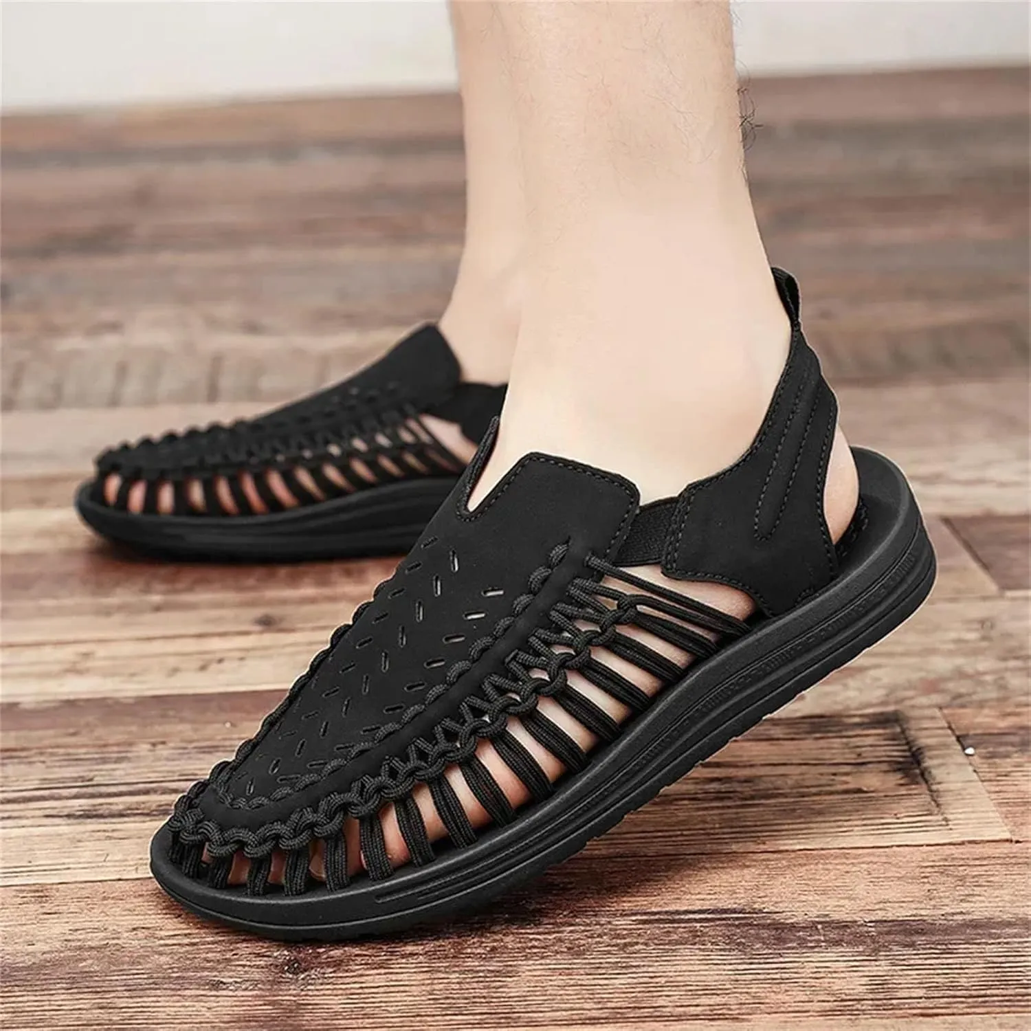 Men's Slip-On Handwoven Loafers - Breathable Beach Sandals with Non-Slip Rubber Outsole