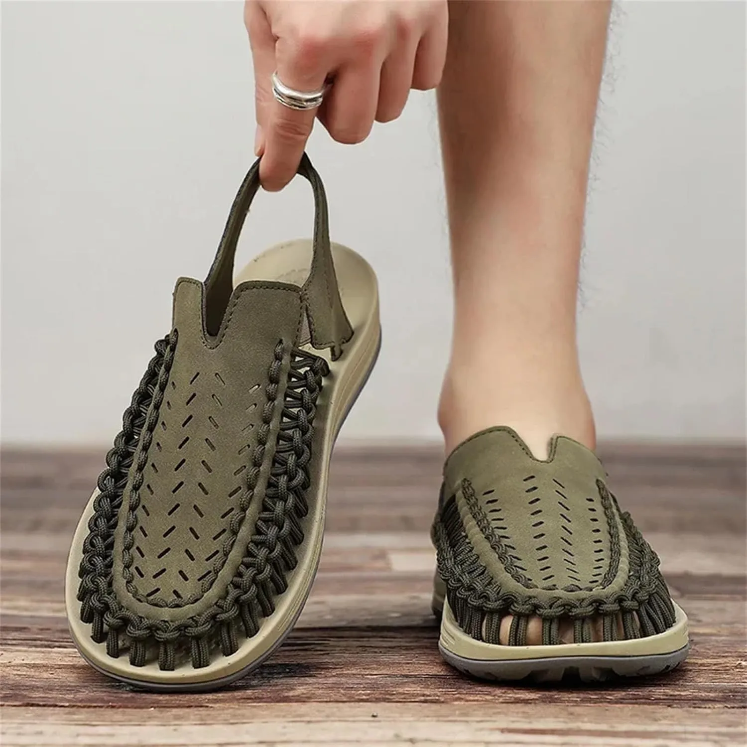 Men's Slip-On Handwoven Loafers - Breathable Beach Sandals with Non-Slip Rubber Outsole